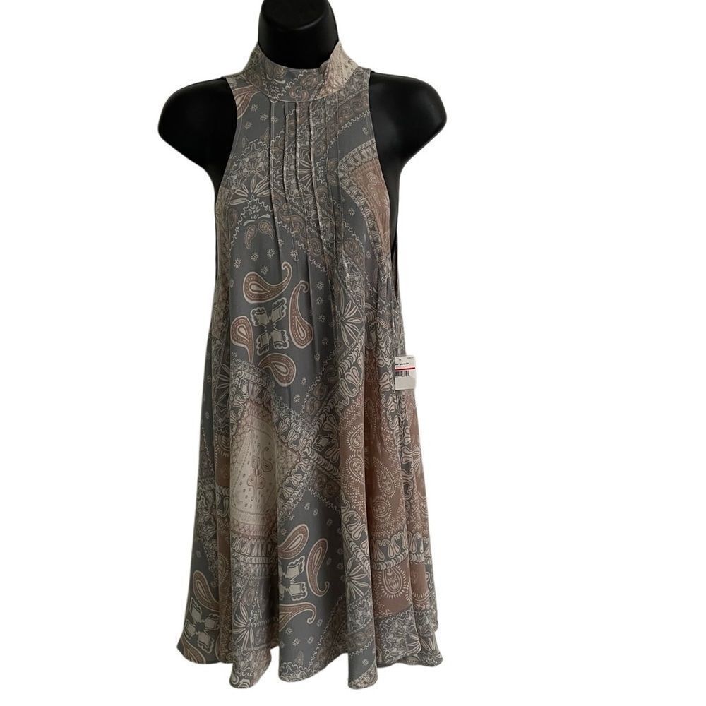 Intimately Free PeopleโBeaux XS Mock Neck Neutral Paisley Swing Mini Dress NEWโ